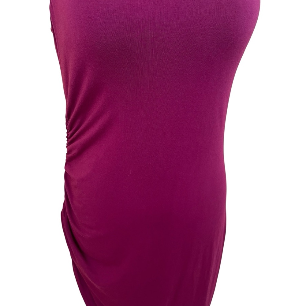 Halara Red Violet Round Neck Ruched Asymmetric Hem BodyCon Sleeveless Mini Dress - Picture 4 of 9